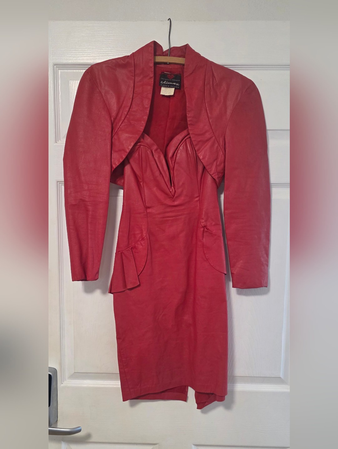 Vintage Red Leather Dress W/ Bolero Jacket By Karen Okada - South Beach Leather